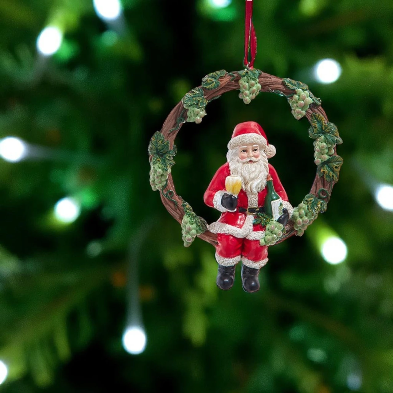 Kurt Adler White Wine Vineyard Santa On Wreath Ornament - Image 2