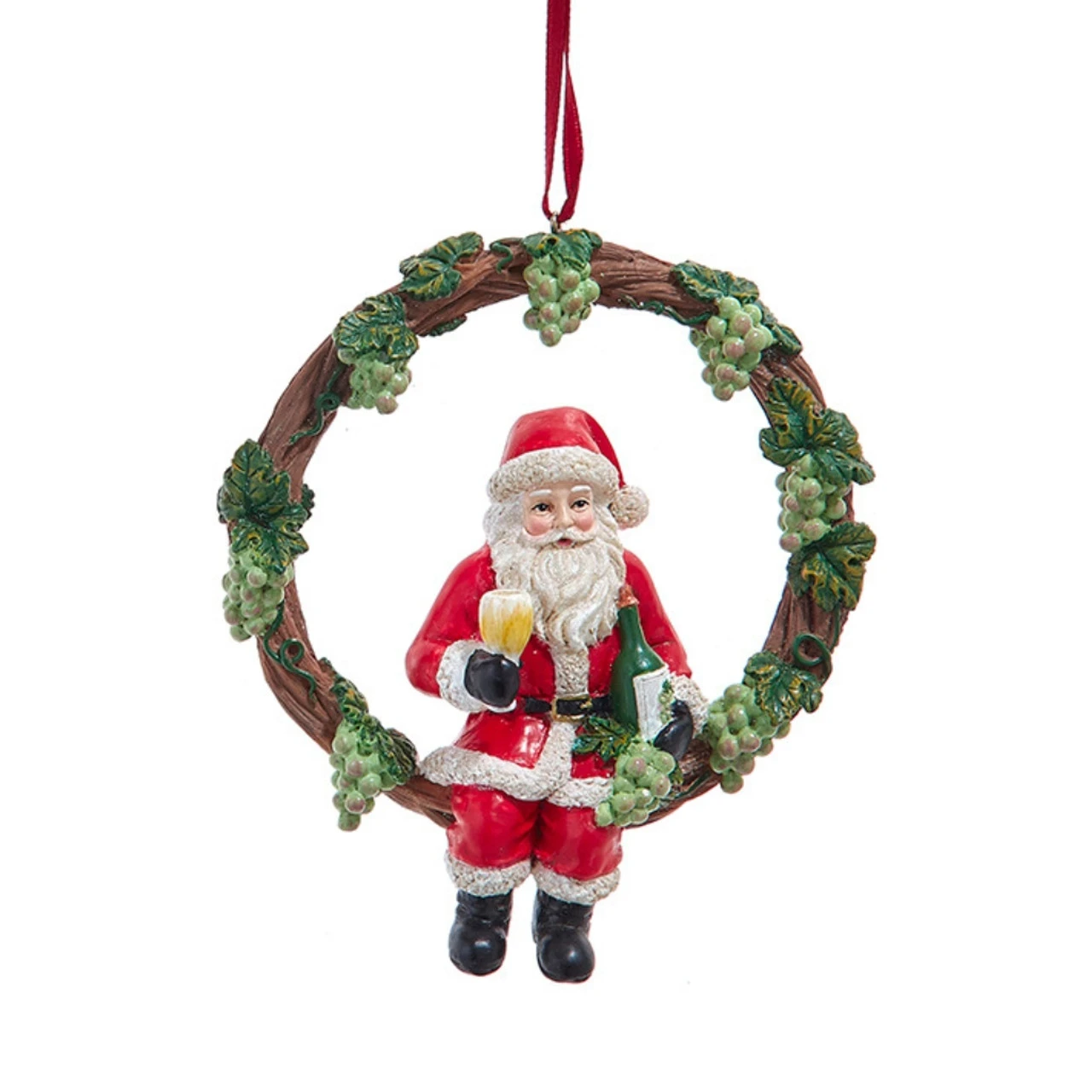 Kurt Adler White Wine Vineyard Santa On Wreath Ornament