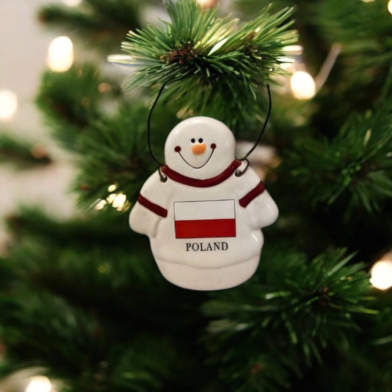 Snowman With Poland Flag Ceramic Ornament - Image 2