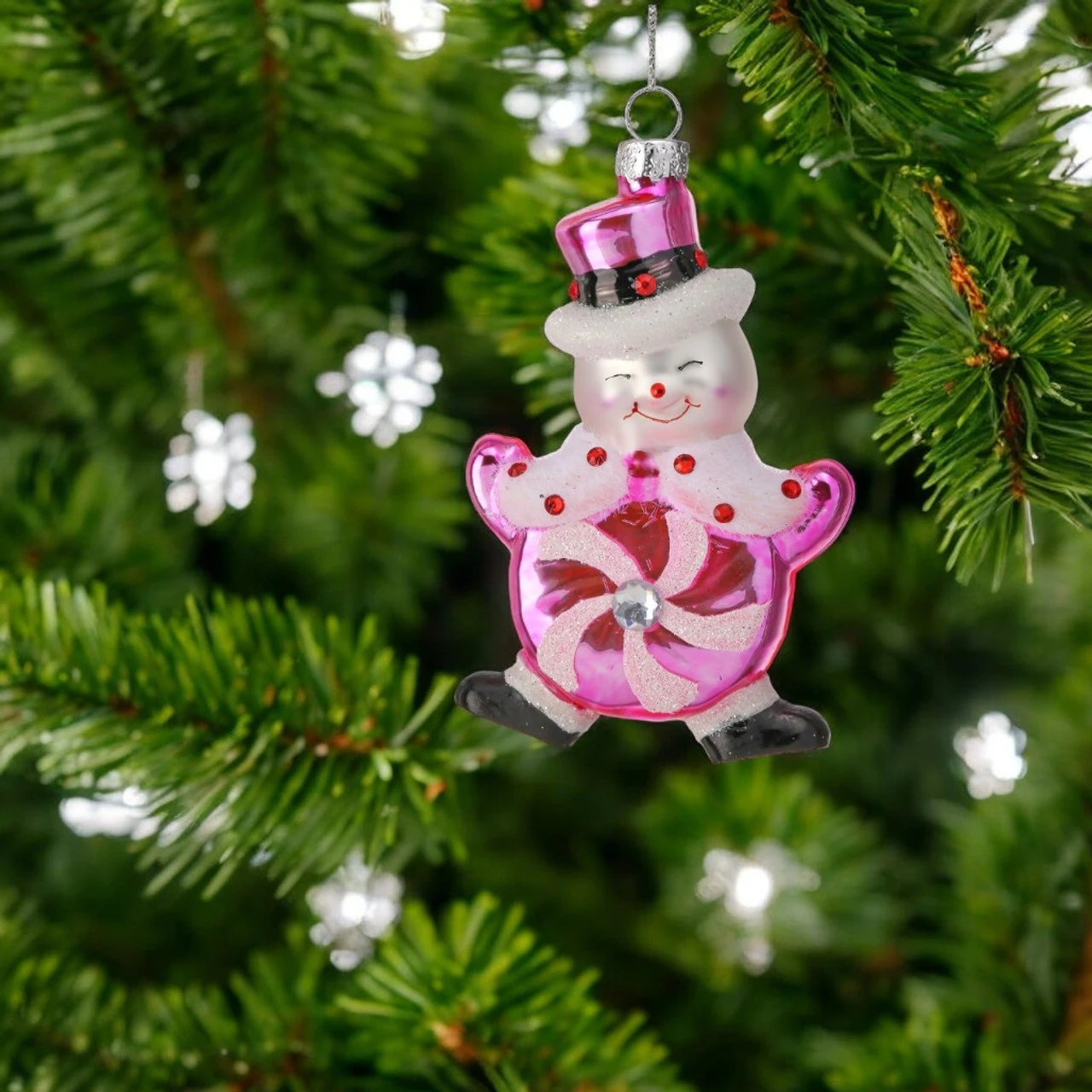 Peppermint Candy Snowman Glass Ornament - Image 2