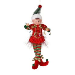 Fabric Girl Tinsel Pixie Elf With Tree Hat Ornament