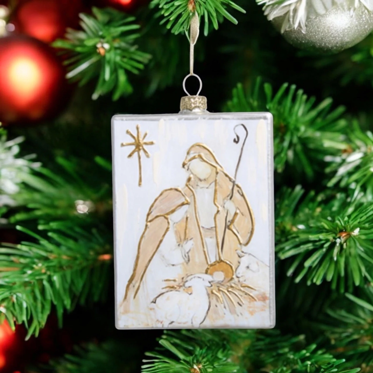 Rectangle Nativity - Mary & Joseph Ornament - Image 2