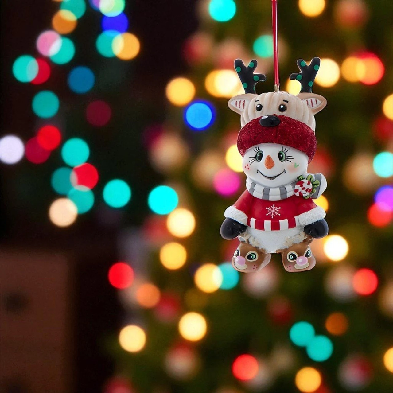 Kurt Adler Snowman With Reindeer Hat Ornament - Image 2