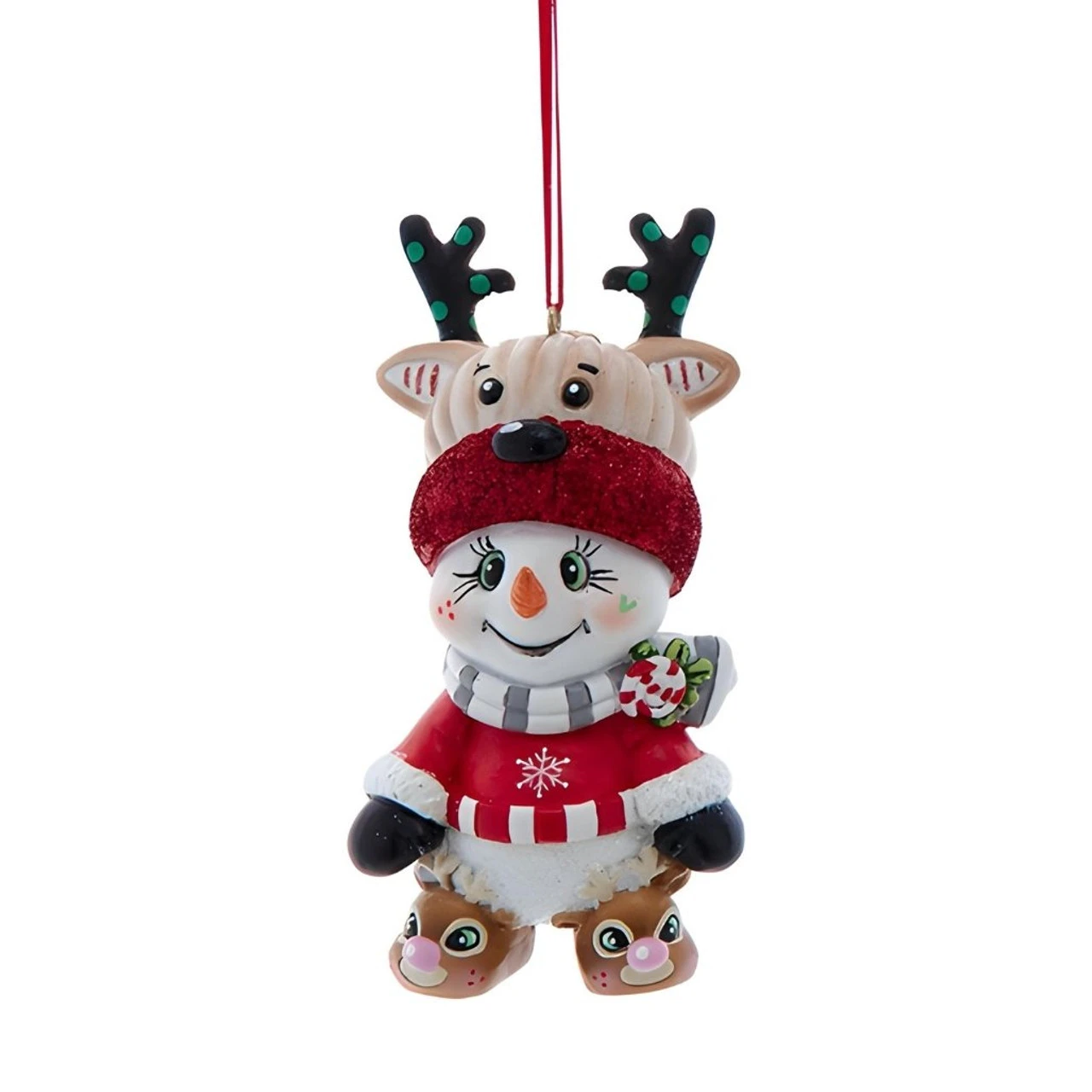 Kurt Adler Snowman With Reindeer Hat Ornament