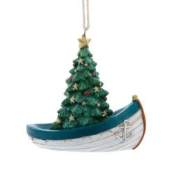 Kurt Adler Lake Boat With Christmas Tree Ornament