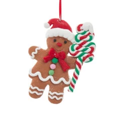 Kurt Adler Gingerbread Man With Candy Cane Tree Ornament