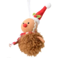 Plush Gingerbread With Red Santa Hat Ornament