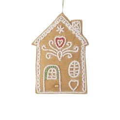 Embroidered & Beaded Gingerbread House Ornament – White Roof