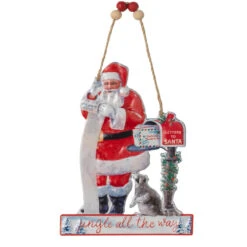 Santa With Raccoon Metal Ornament