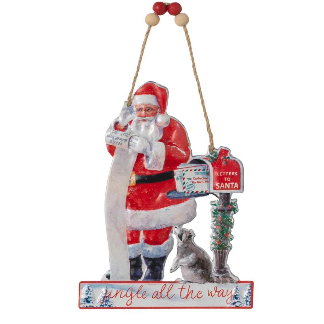 Santa With Raccoon Metal Ornament
