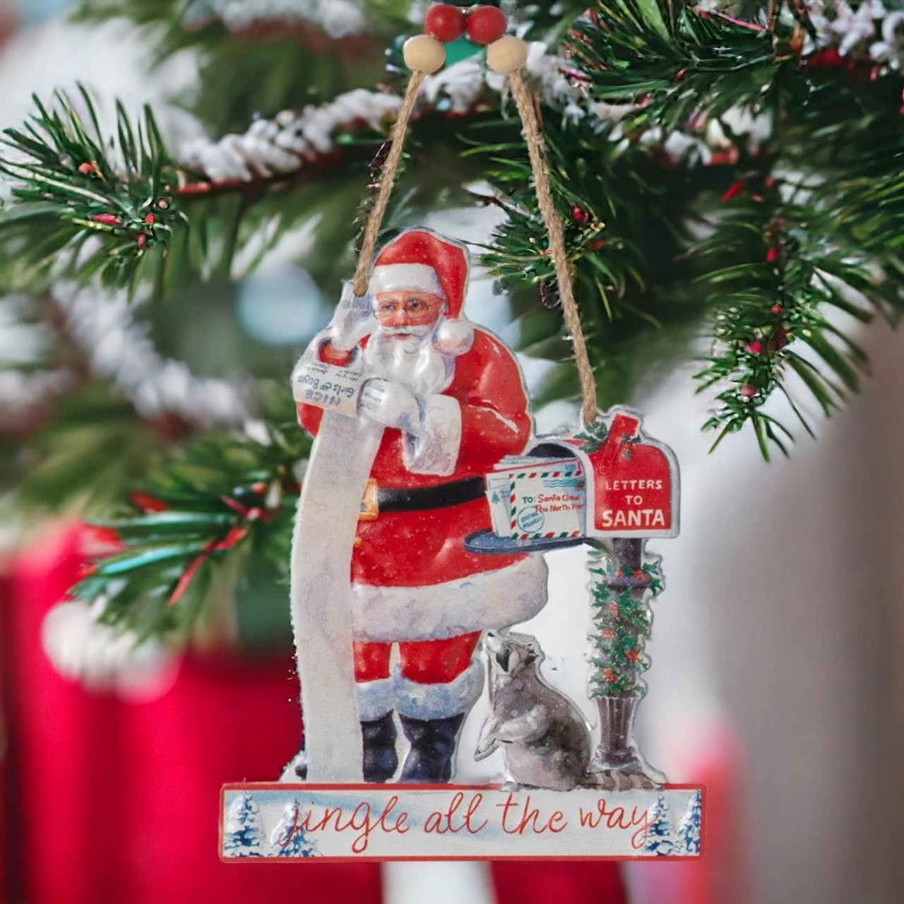 Santa With Raccoon Metal Ornament - Image 2