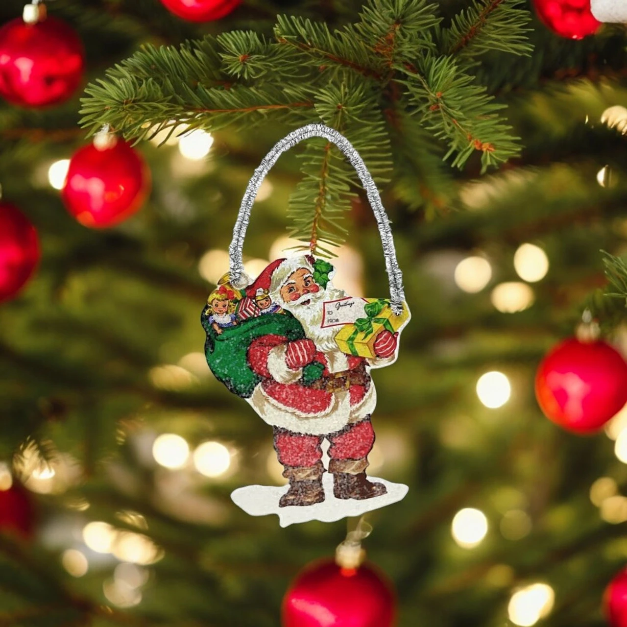 Vintage Santa With Green Sack Ornament - Image 2