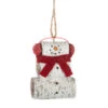 Birch Snowman With Red Scarf Ornament