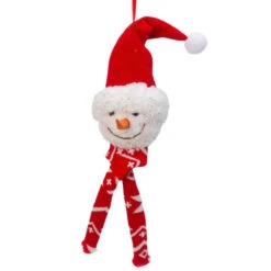 Plush Snowman Wearing Santa Hat Ornament