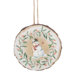 Snowman With Short Scarf Wood Slice Ornament
