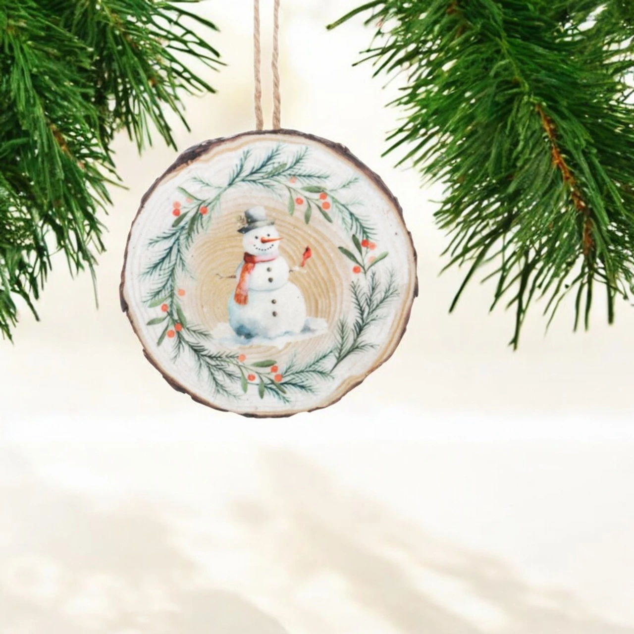 Snowman With Long Scarf Wood Slice Ornament - Image 2
