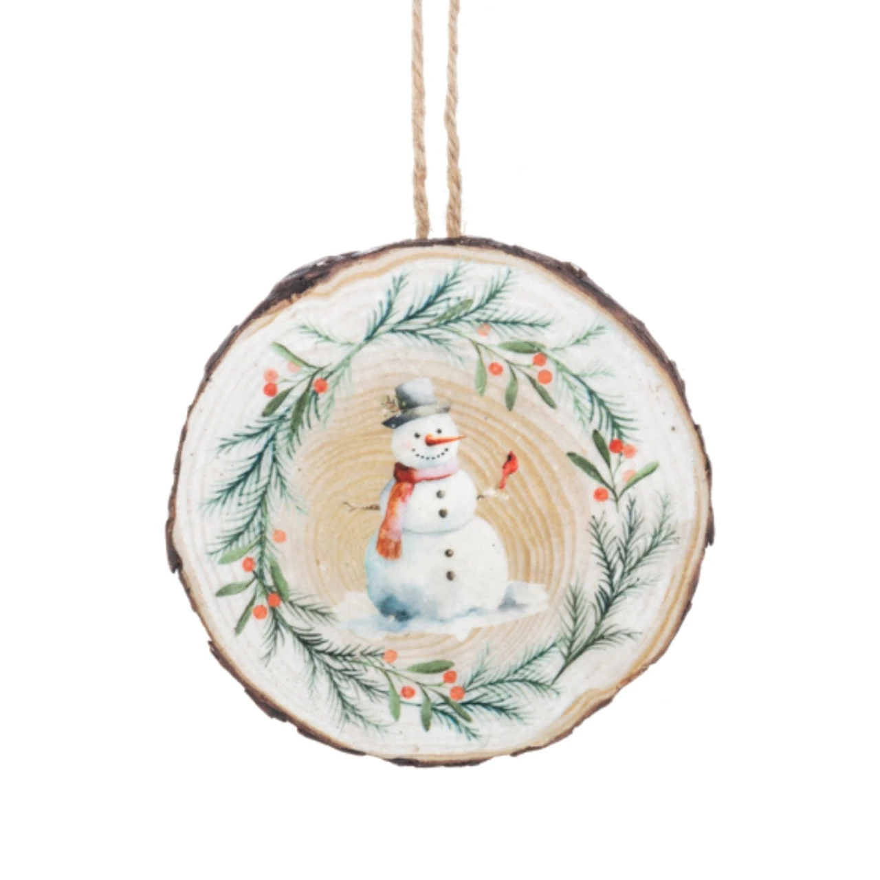 Snowman With Long Scarf Wood Slice Ornament