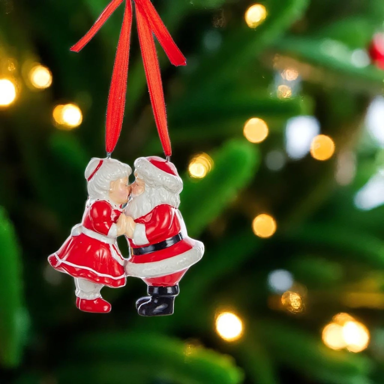Kurt Adler Porcelain Kissing Santa And Mrs. Claus Ornament - Image 2