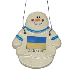 Snowman With Ukraine Flag Ceramic Ornament
