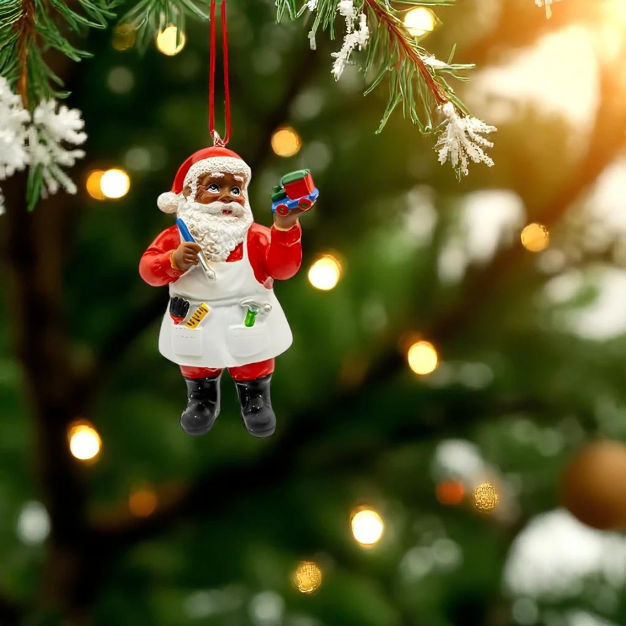 Kurt Adler Black Santa Holding Toy Train Ornament - Image 2