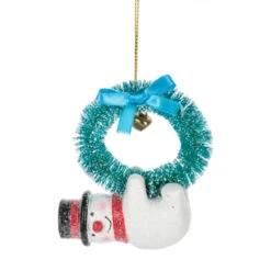 Snowman With Blue Wreath Ornament