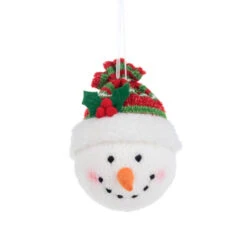 Stuffed Snowman Red Striped Hat Ornament