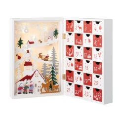 Lumineo Wood Advent Calendar With Church And Flying Santa Scene