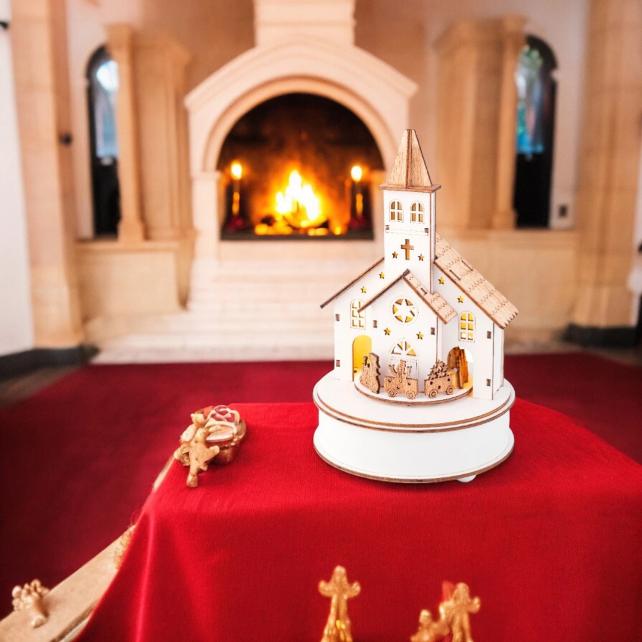 Lumineo LED Wood Church With Train Scene - Image 2