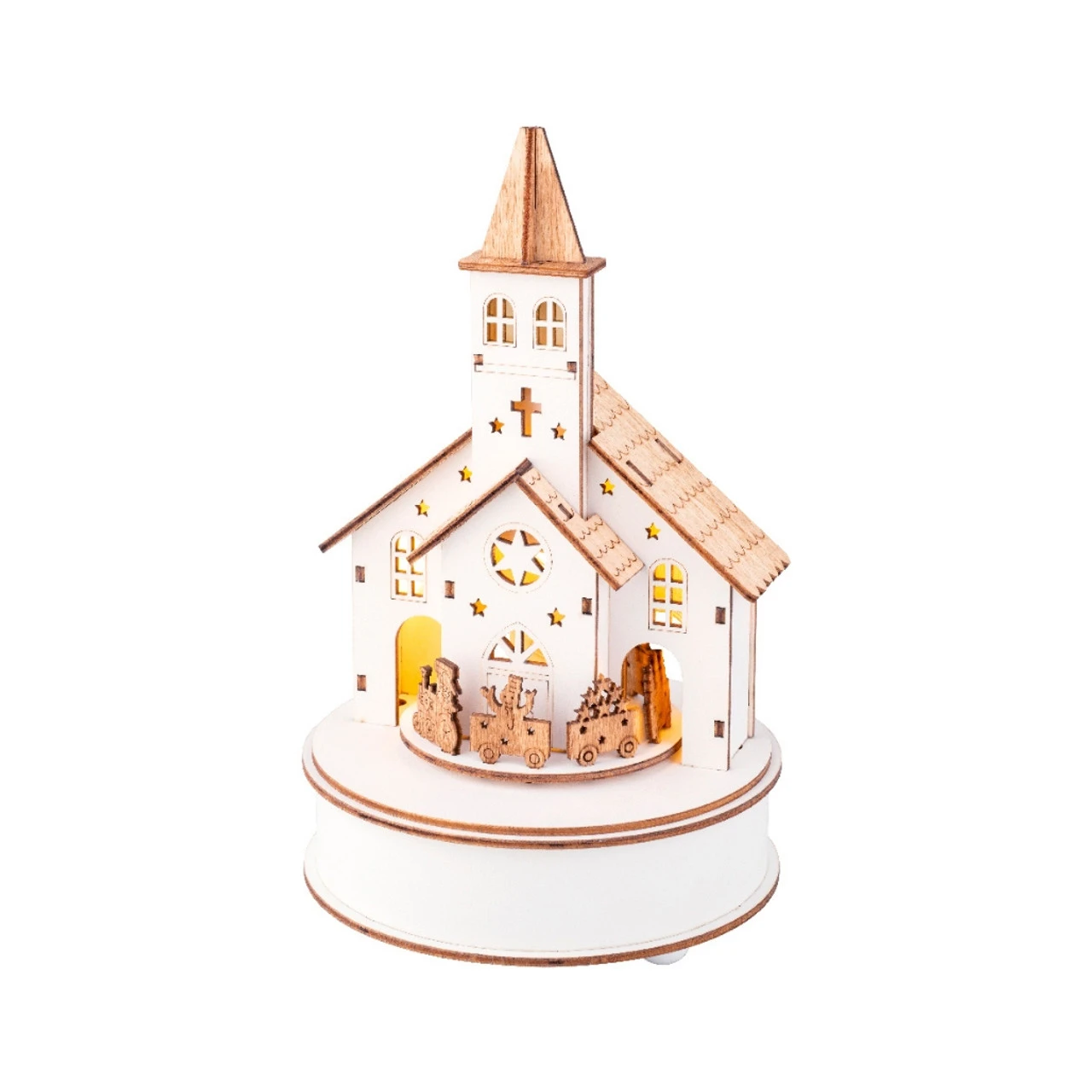 Lumineo LED Wood Church With Train Scene