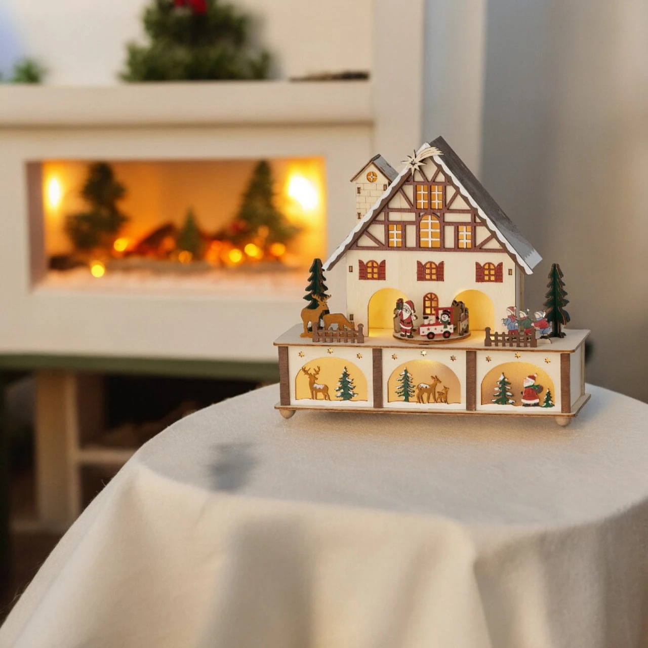 Lumineo LED Wood House With Santa Scene - Image 2