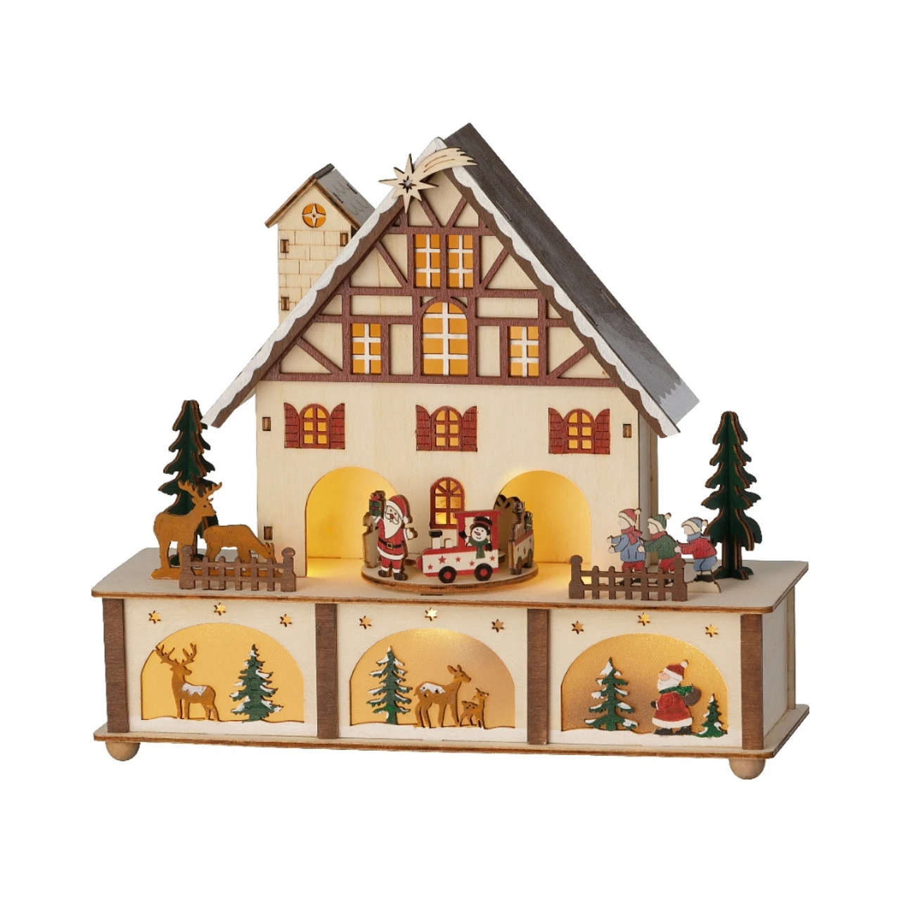 Lumineo LED Wood House With Santa Scene