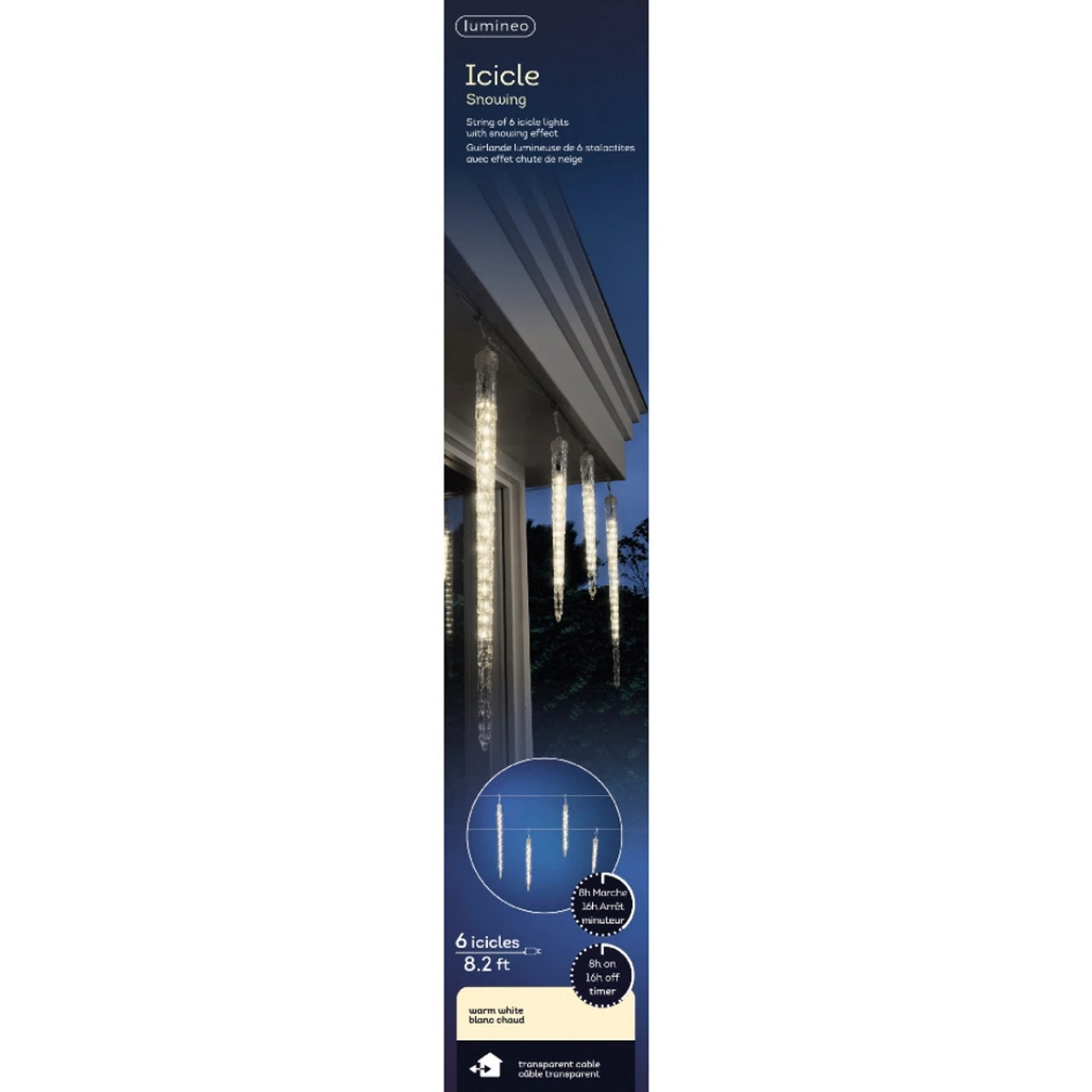 Lumineo 6 Warm White LED Snowing Icicles Transparent Wire