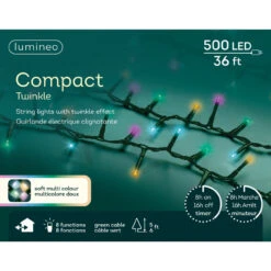 Lumineo 500 LED Compact Soft Multi Color Lights Green Wire