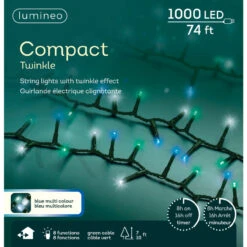 Lumineo 1000 LED Compact Blue Multi Color Lights On Green Wire
