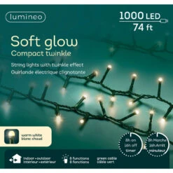 Lumineo 1,000 LED Warm White Soft Glow Compact Twinkle Lights