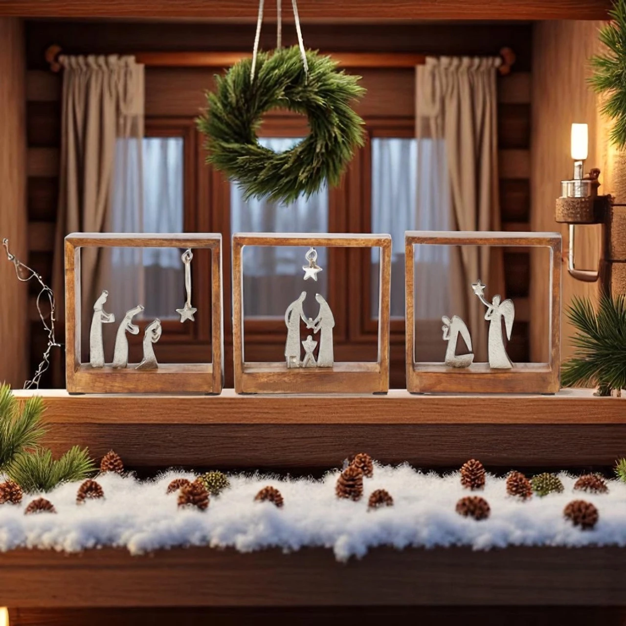 Wood & Metal Oh Night Divine Nativity Set Of 3 - Image 2