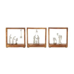Wood & Metal Oh Night Divine Nativity Set Of 3
