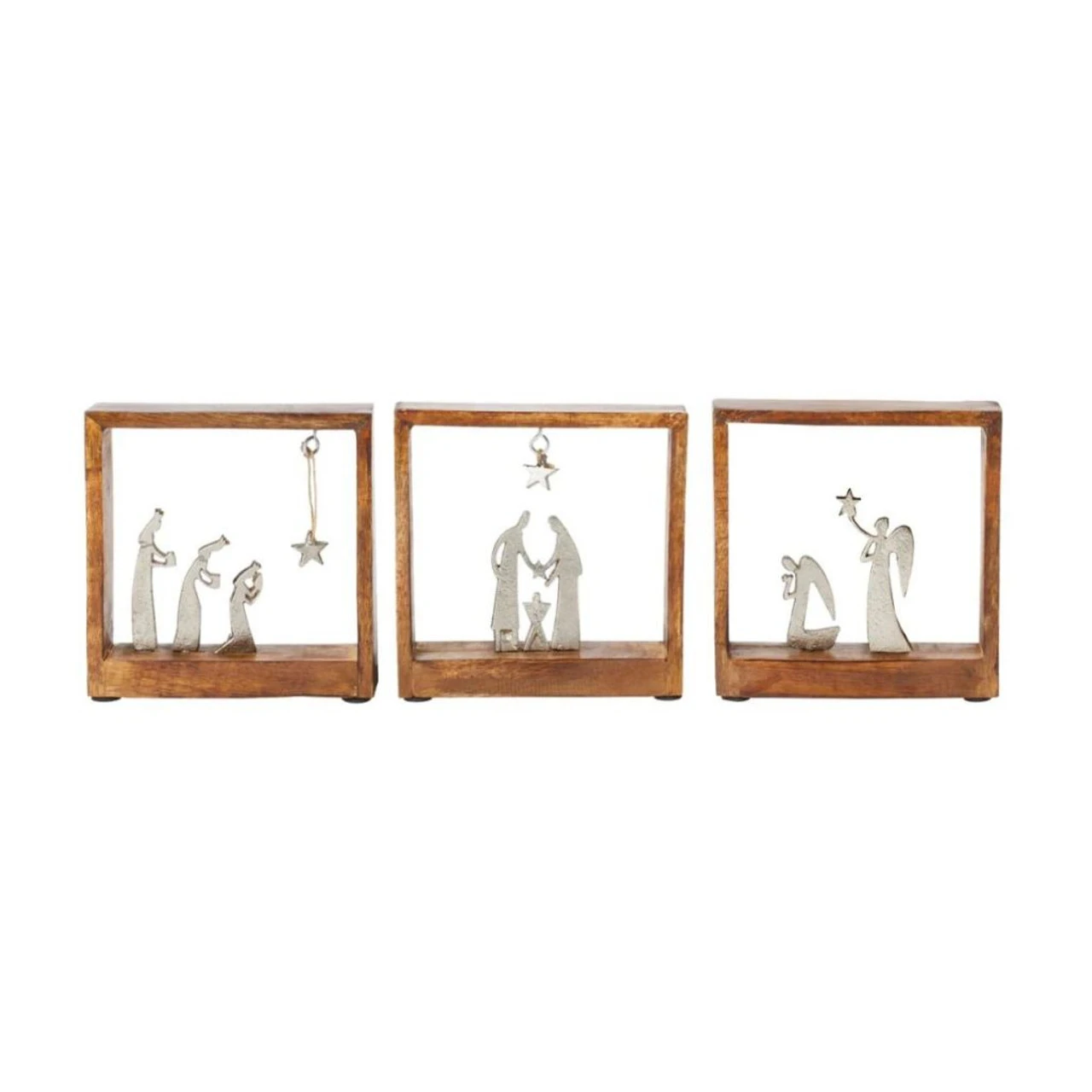 Wood & Metal Oh Night Divine Nativity Set Of 3