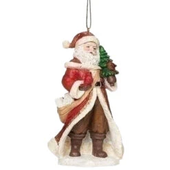 5" Santa Ornament Holding A Tree