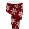 Red Velvet Ribbon With White Snowflakes 10 Yards Long X 2.5 Inch Wide
