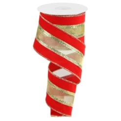 Red And Gold Mesh Velvet Ribbon 10 Yards Long X 2.5 Inches Wide