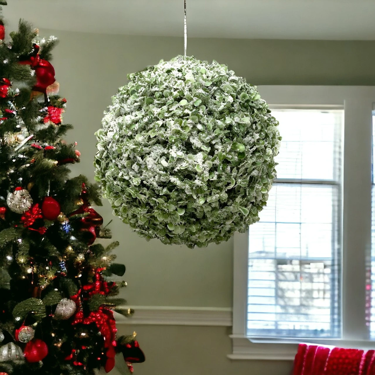 10" Iced Boxwood Kissing Ball Decor - Image 2