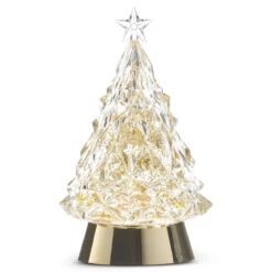 Golden Lighted Christmas Tree Swirling Glitter Water Shimmer