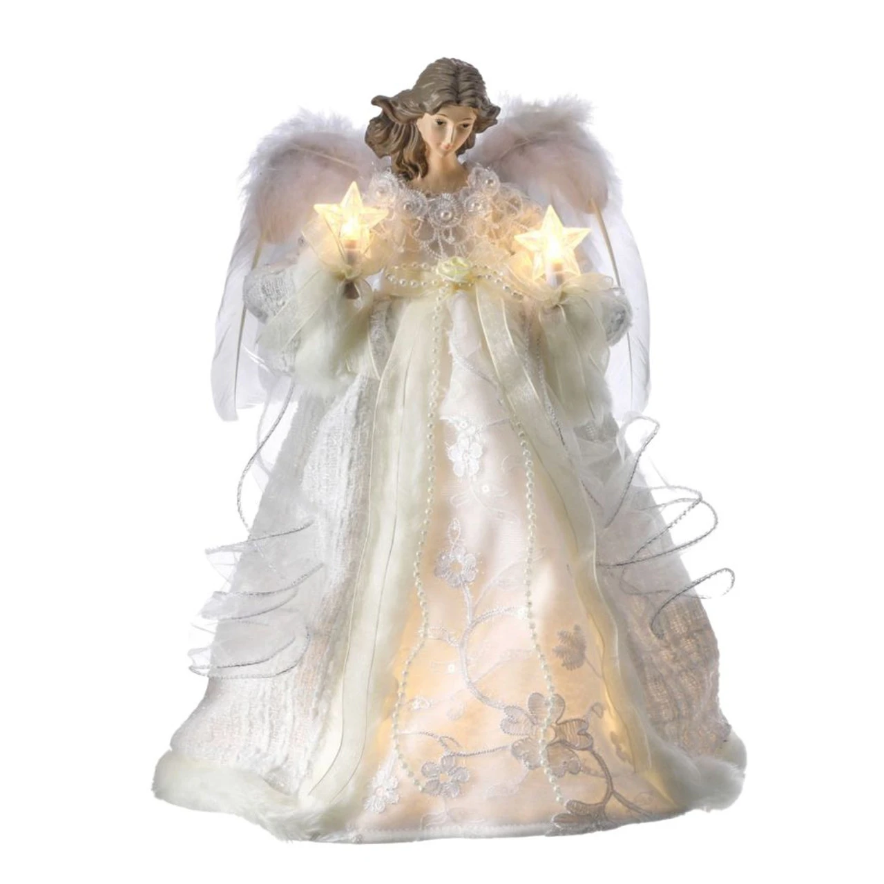 Lighted Ivory Feather Wing Angel Tree Topper