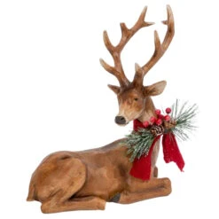 Sitting Deer With Ribbon Figurine