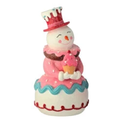 Sweets Candy Snowman Figurine Holding Cupcake