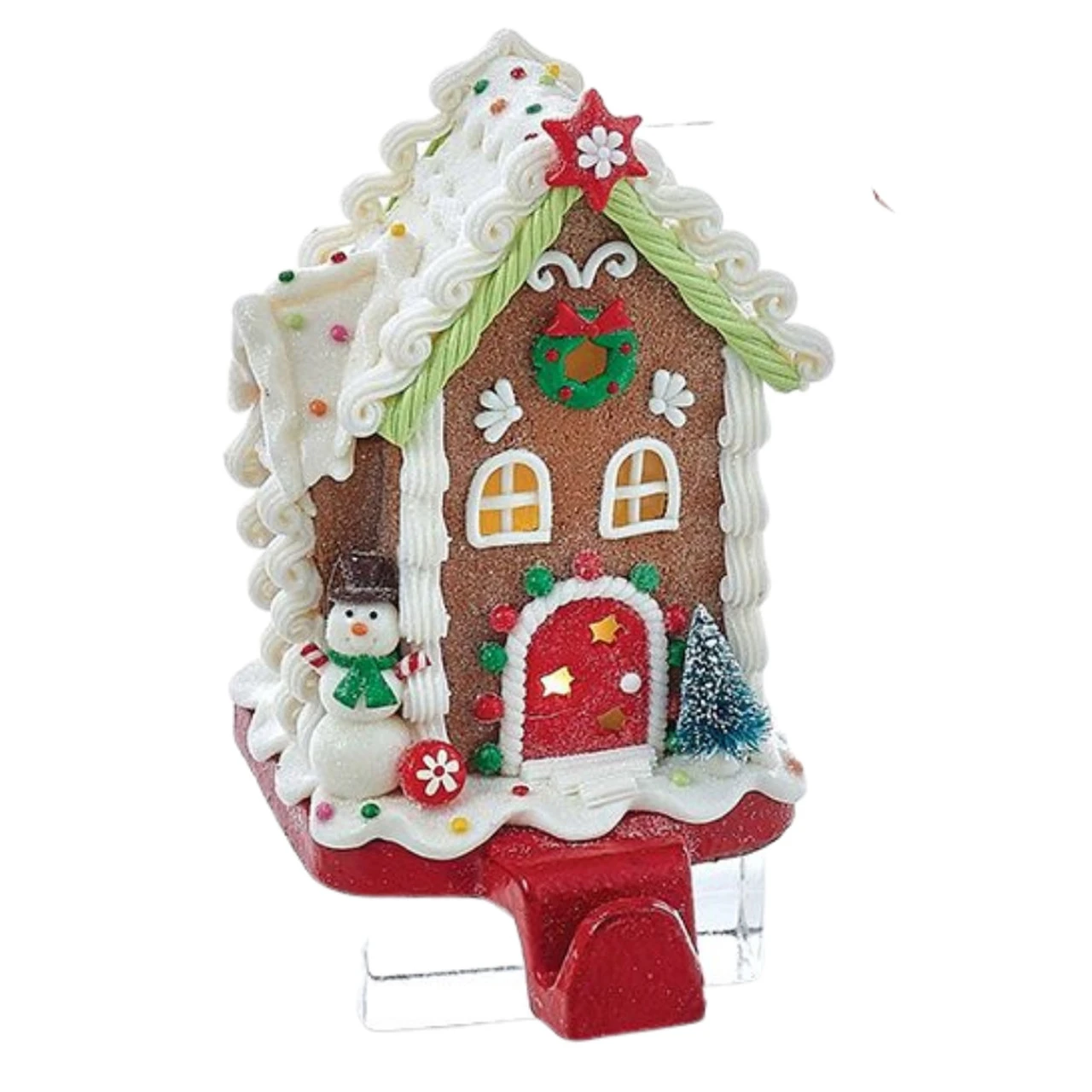 Kurt Adler Lighted Snowman And Gingerbread House Stocking Holder