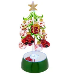 Glass Christmas Tree With Car Ornaments Light-Up Decor