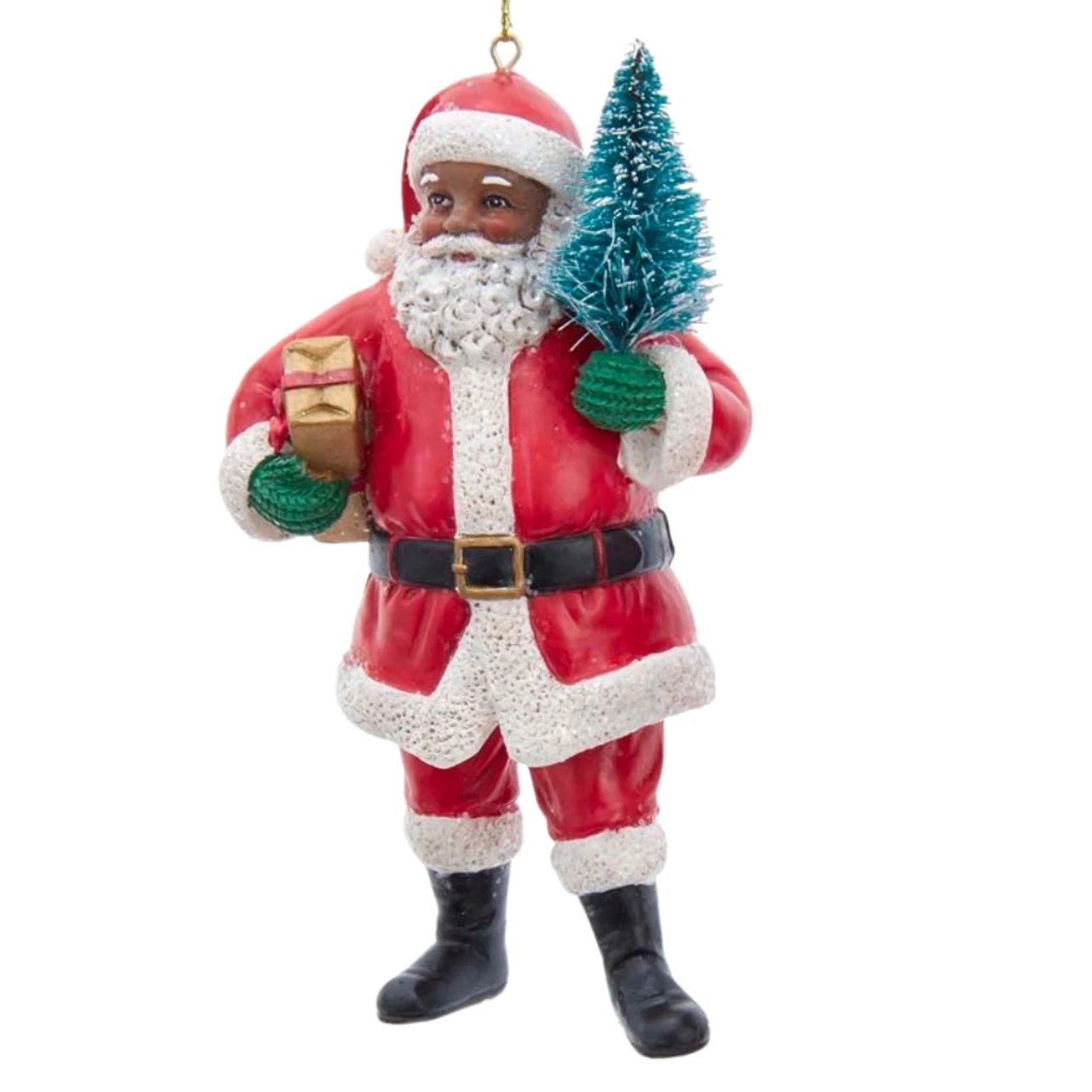 Kurt Adler African American Santa Holding A Tree Ornament