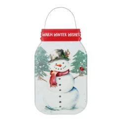 Winter Wishes Snowman Mason Jar Metal Sign